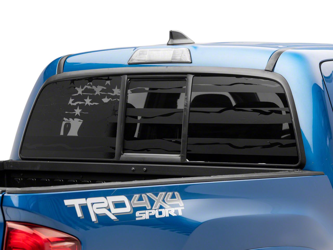 Thin Blue Line Distressed USA American Flag Decals for Toyota Tacoma in Matte Black for Crew Cab windows TP3.BA Fits 3rd Generation 2016-2019 